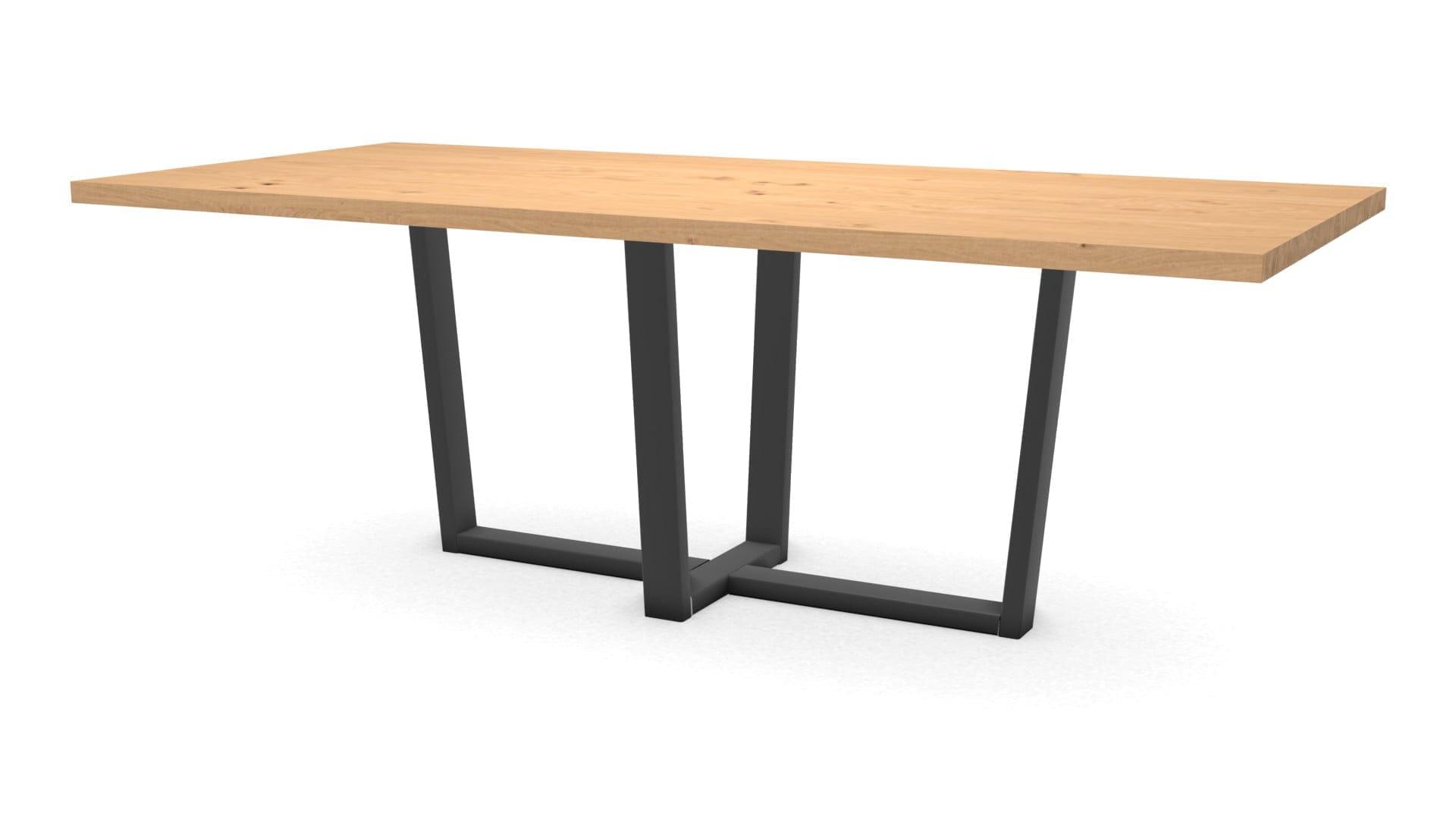 Rechthoekige eikenhouten eettafel Geneve met stalen onderstel